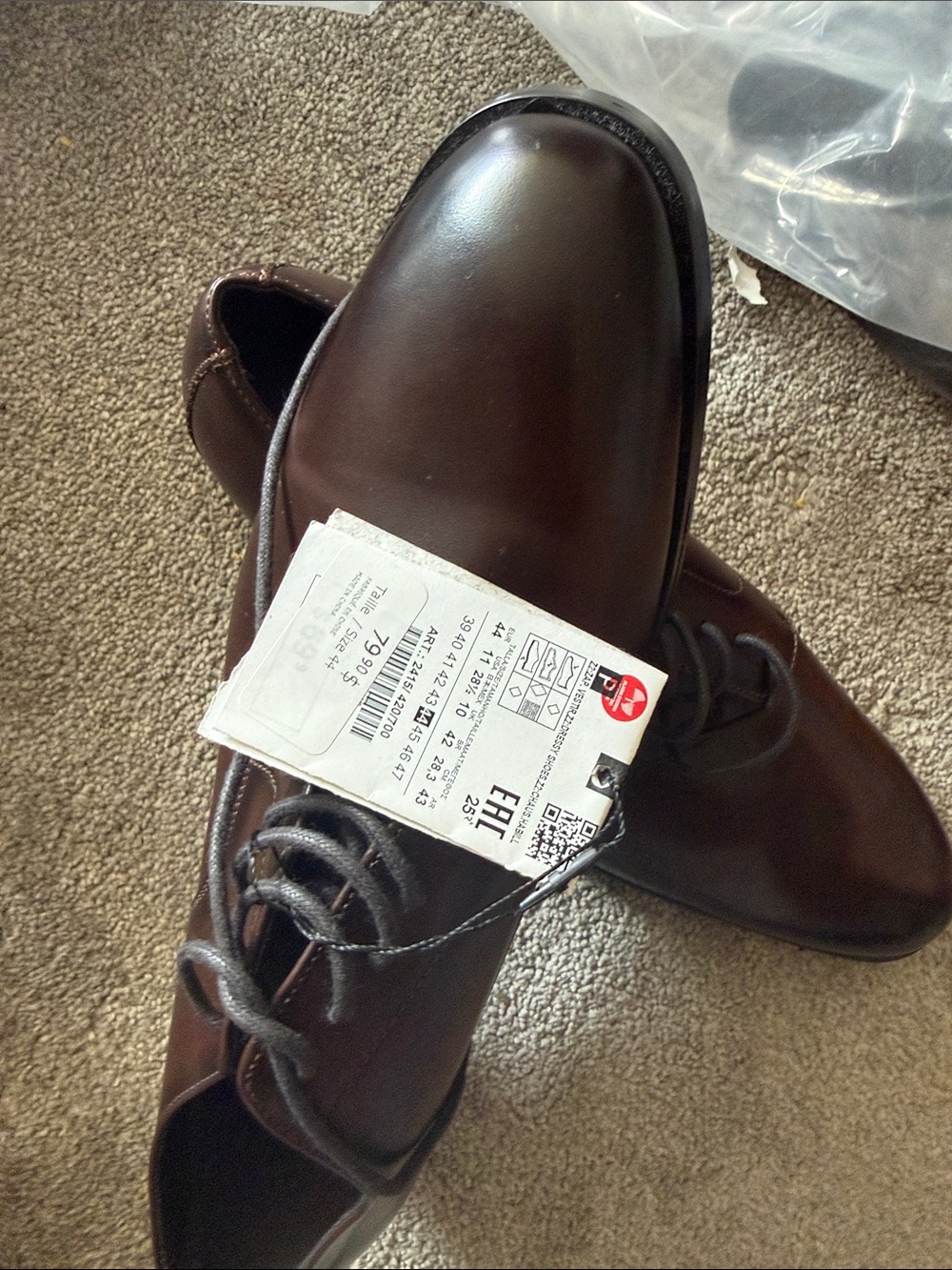 Zara Men's Dark Brown Leather Derby Shoes